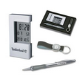 3 Piece Gift Set - Matte Silver Clock/ Ballpoint Soft Grip Pen/ Leather Key Ring